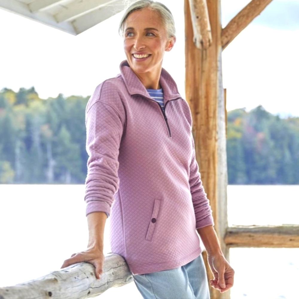 L.L. Bean Women's SoftLight Quilted Top, Quarter-Zip, Petite Size Large